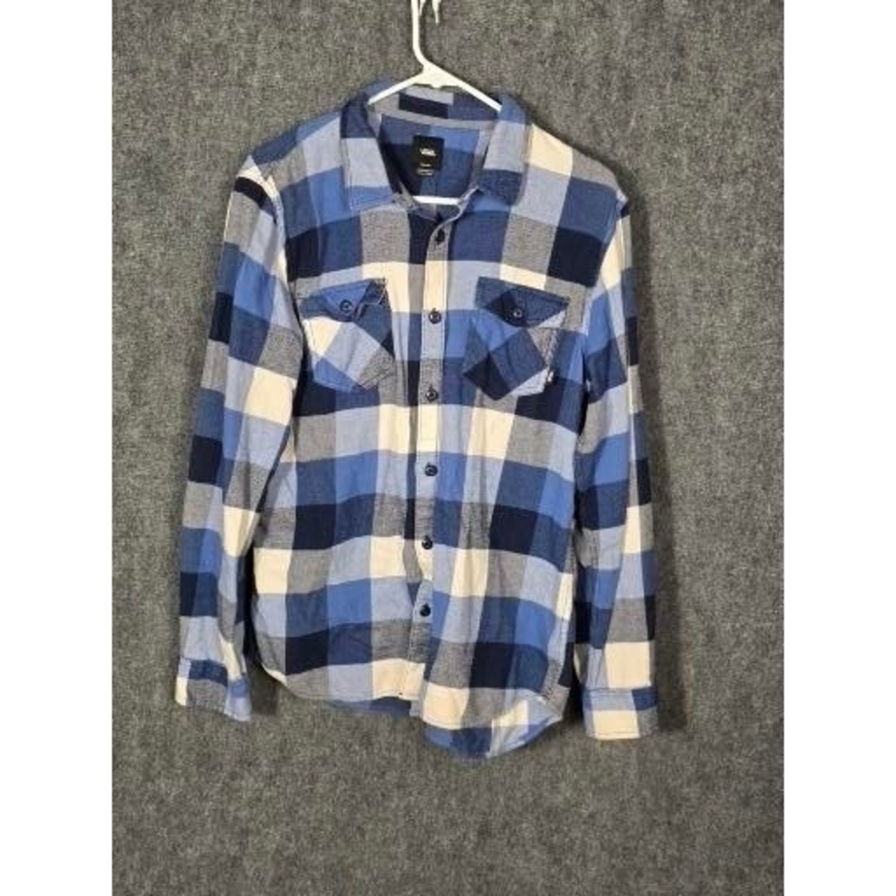 Mens Shirt Flannel Sz M Blue Buffalo Plaid Button Tailored Fit Long Sleeve Vans